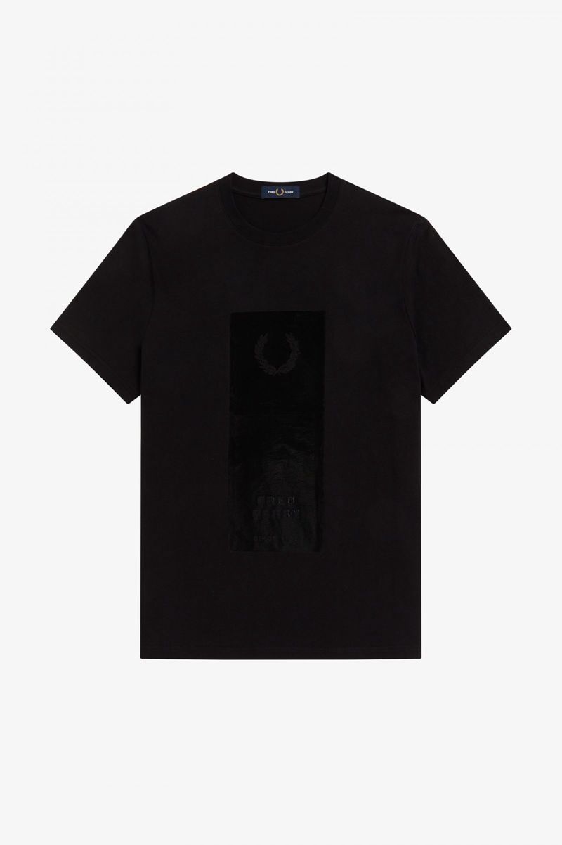 Men's Fred Perry Block Print T-Shirts Black | 2685374-JD