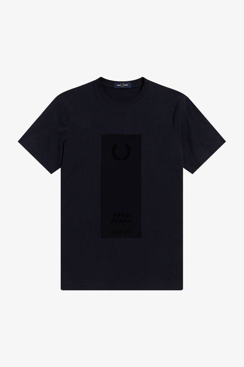 Men's Fred Perry Block Print T-Shirts Navy | 7938160-LO