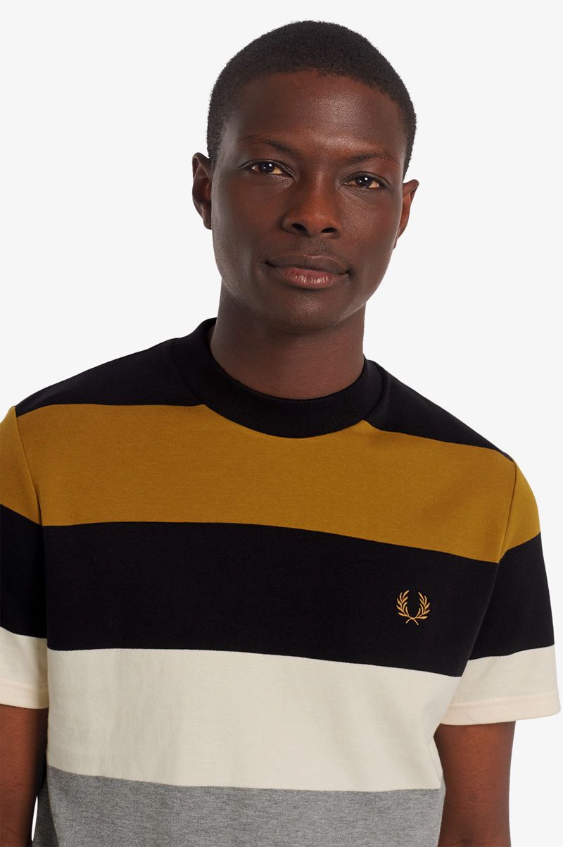 Men's Fred Perry Bold Stripe T-Shirts Camel | 1024873-MQ