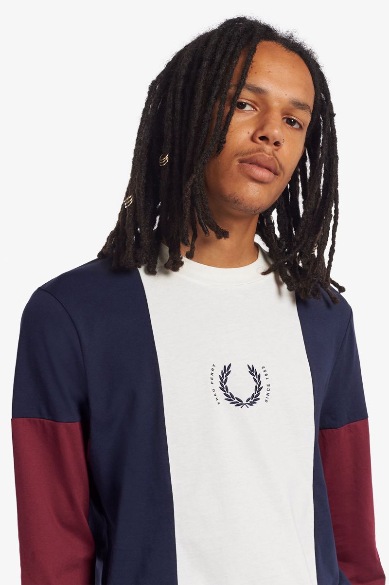 Men's Fred Perry Central Stripe Long Sleeve T-Shirts Dark Grey | 5140732-NV