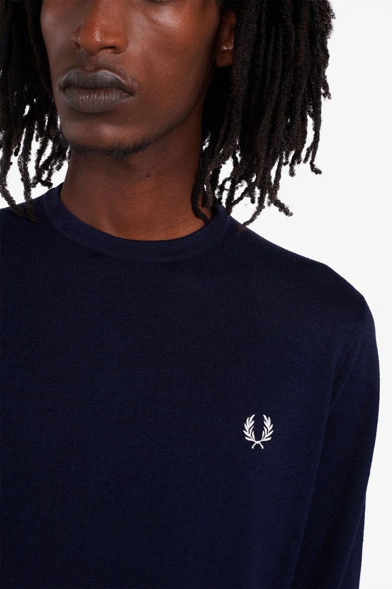 Men's Fred Perry Classic Crew Neck Jumper Knitwear Navy | 9160547-KN