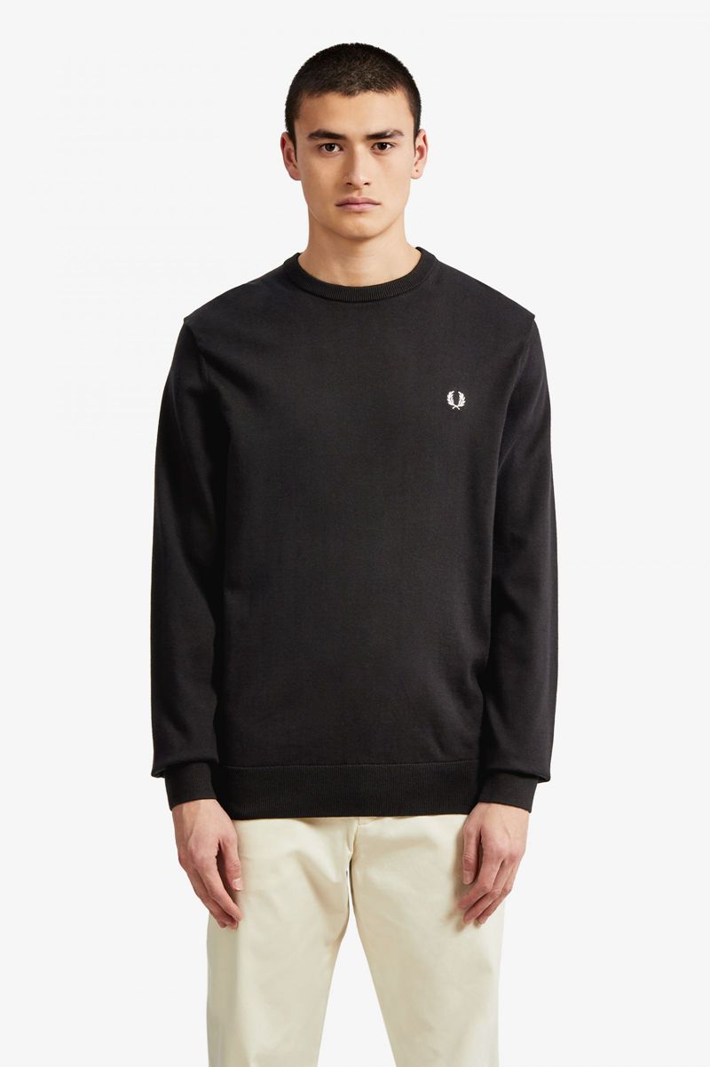 Men's Fred Perry Classic Crew Neck Jumper Knitwear Black | 9317852-OF