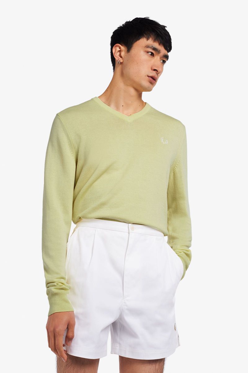 Men's Fred Perry Classic V-Neck Jumper Knitwear Green | 6850173-QE