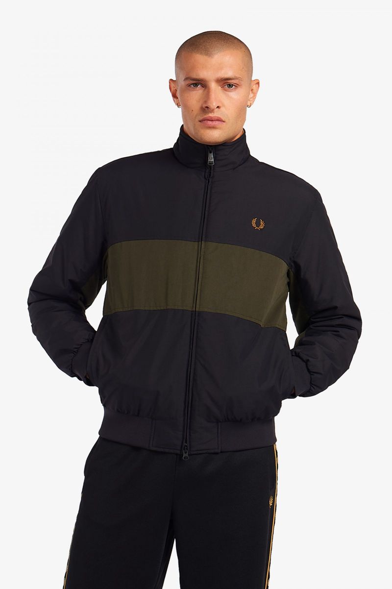 Men's Fred Perry Colour Block Padded Brentham Jackets Black | 5941867-SV