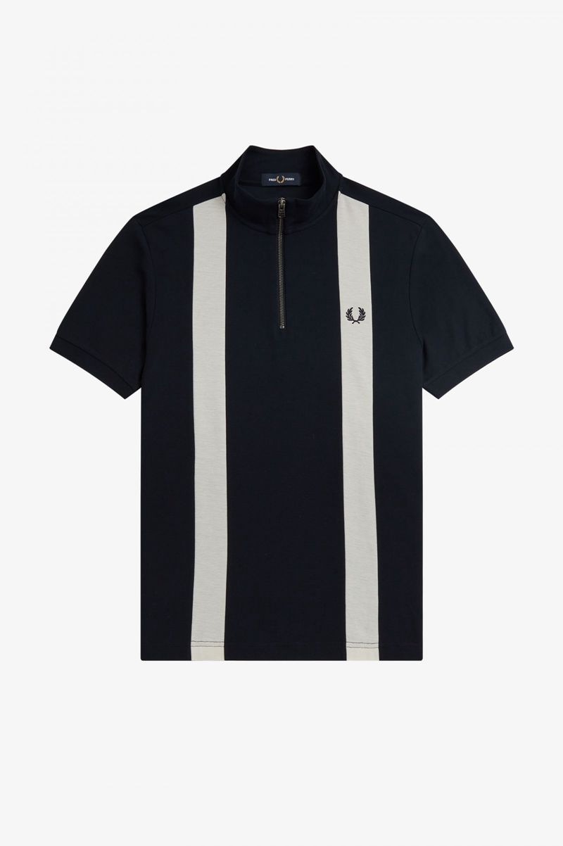 Men's Fred Perry Colour Block Panel Polo Shirts Navy | 5249063-PW