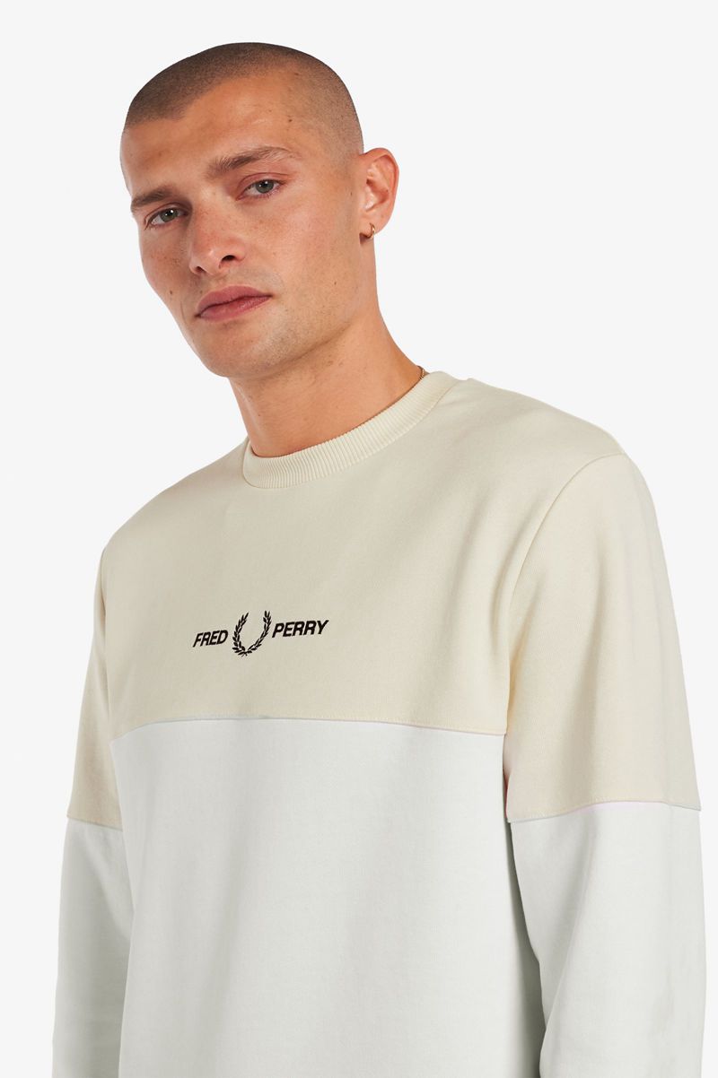 Men's Fred Perry Colour Block Sweatshirts White | 4682179-FX