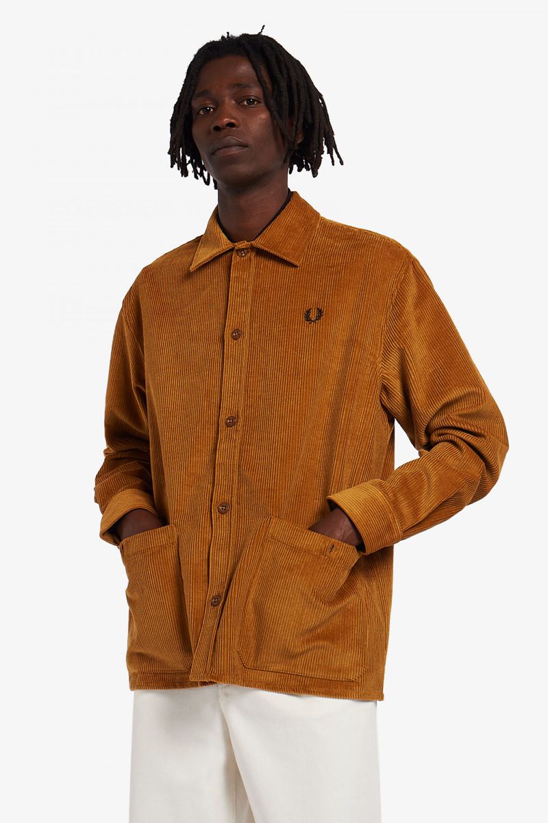 Men's Fred Perry Corduroy Overshirt Shirts Camel | 4052768-NH