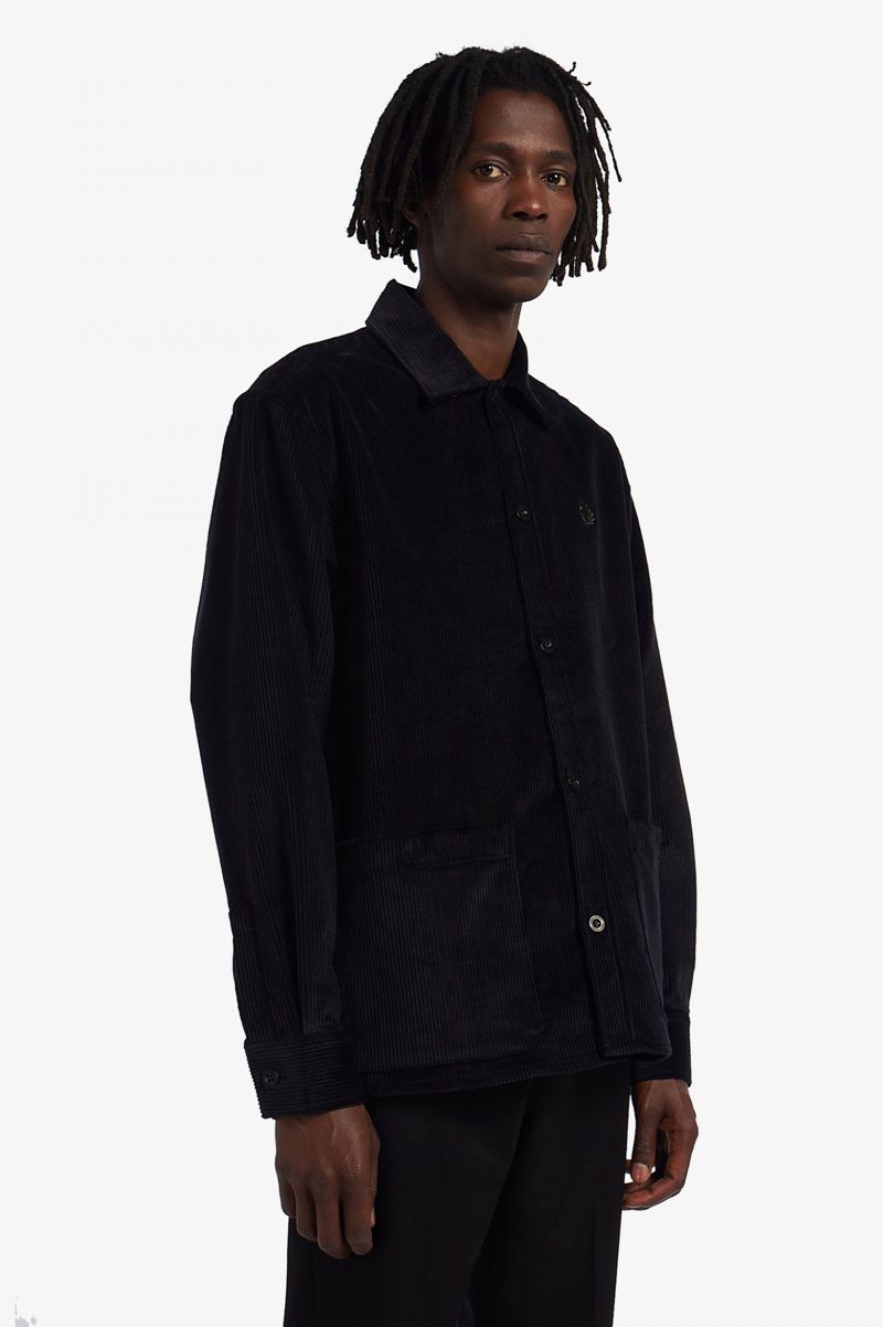 Men's Fred Perry Corduroy Overshirt Shirts Black | 4163082-XB