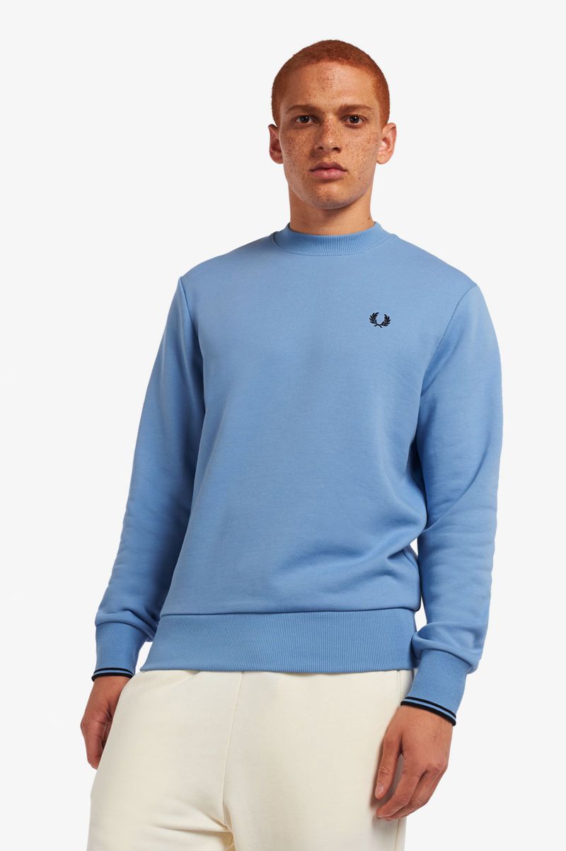 Men's Fred Perry Crew Neck Sweatshirts Blue | 5147869-ZM