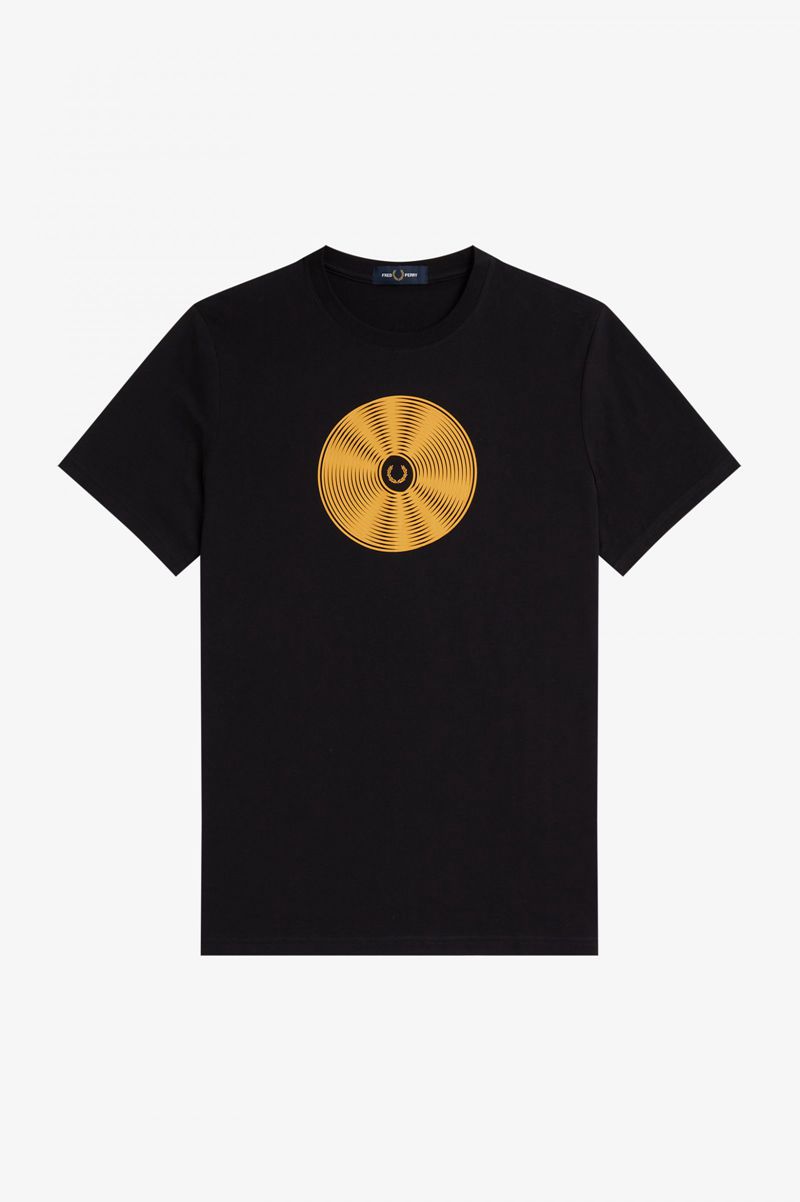 Men's Fred Perry Disc Graphic T-Shirts Black | 4650781-DG