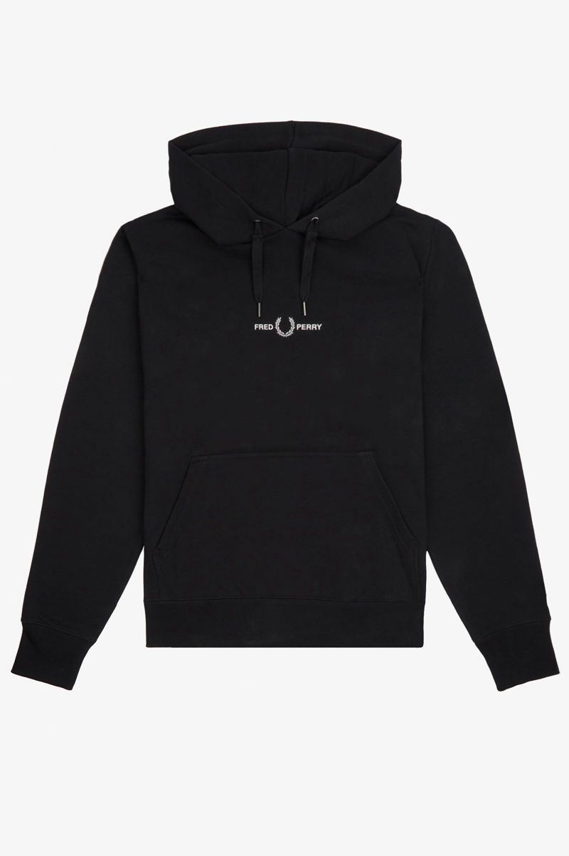 Men's Fred Perry Embroidered Hooded Sweatshirts Black | 1085927-VB