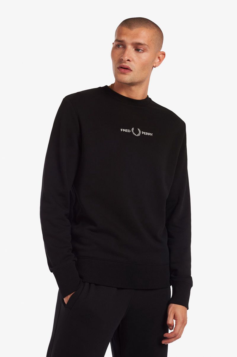 Men's Fred Perry Embroidered Sweatshirts Black | 0853716-ZI