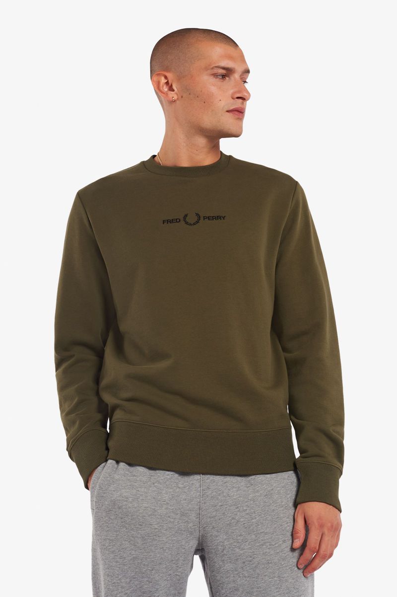 Men's Fred Perry Embroidered Sweatshirts Green | 3076584-CB