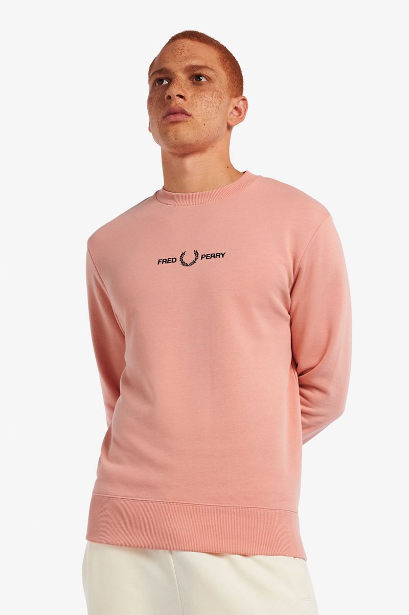 Men's Fred Perry Embroidered Sweatshirts Pink Coral | 5107943-PC