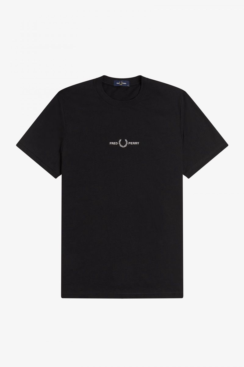 Men's Fred Perry Embroidered T-Shirts Black | 1645097-NK