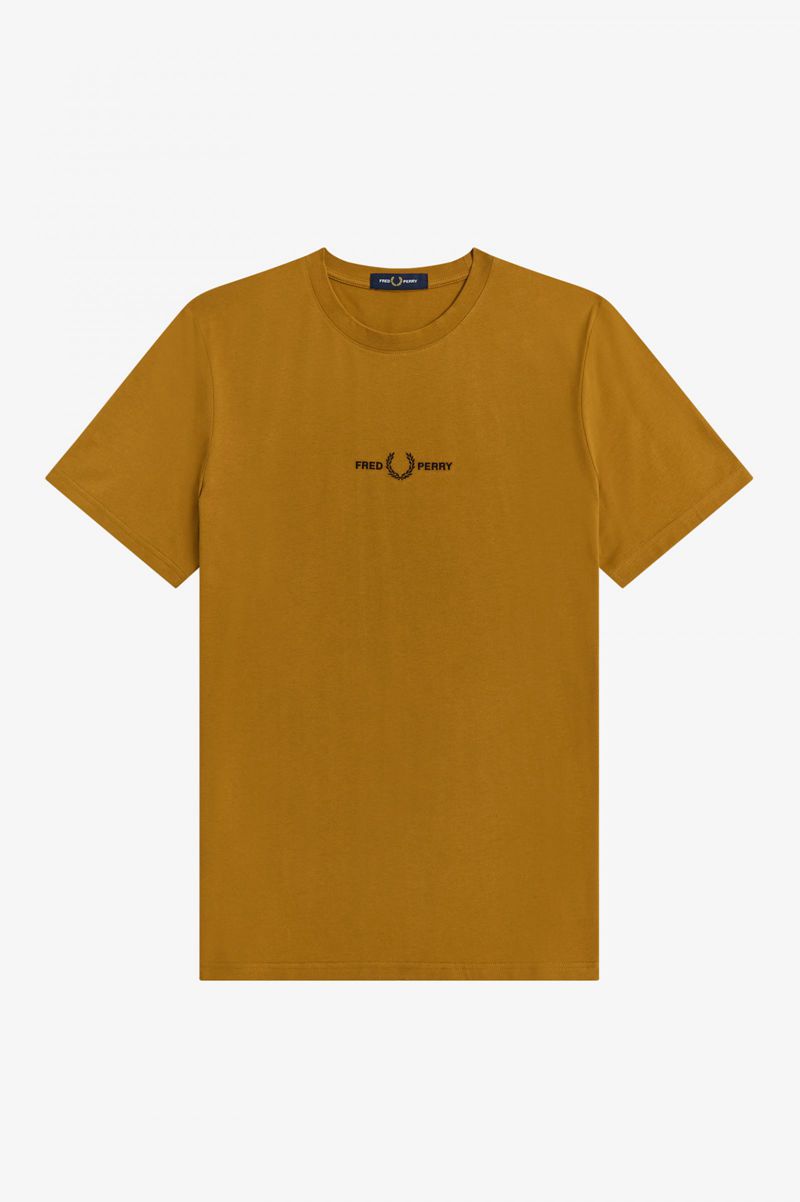 Men's Fred Perry Embroidered T-Shirts Camel | 0978542-RQ