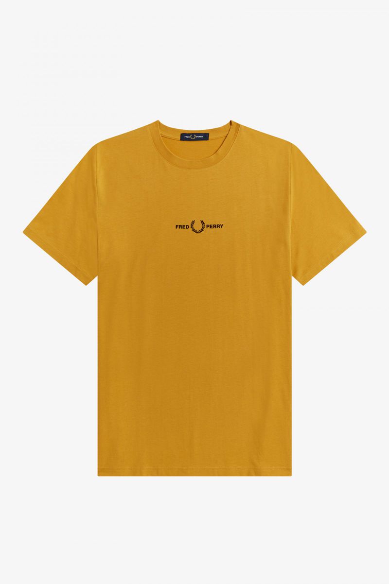 Men's Fred Perry Embroidered T-Shirts Gold | 2937548-BJ