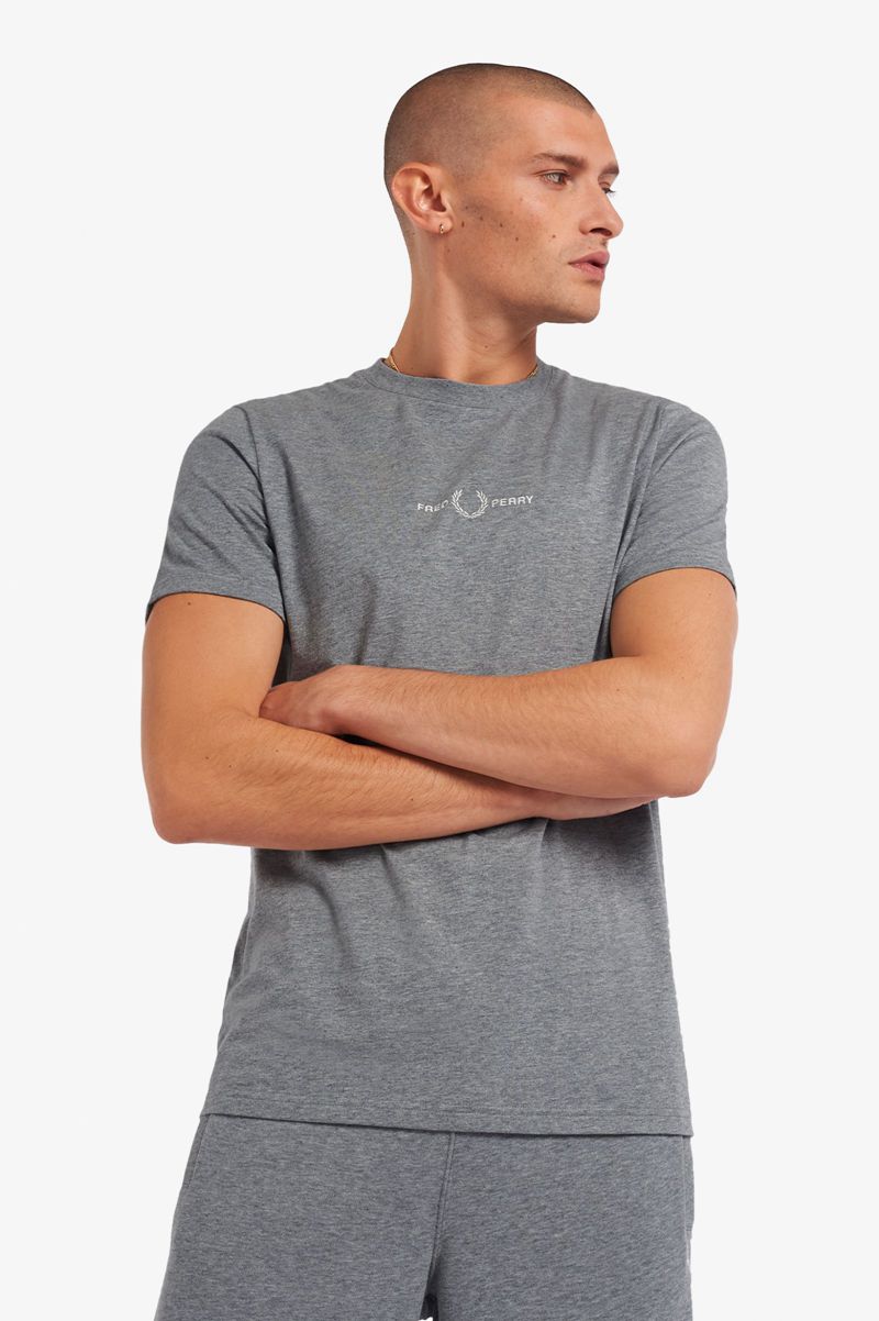 Men's Fred Perry Embroidered T-Shirts Grey | 3258947-DX