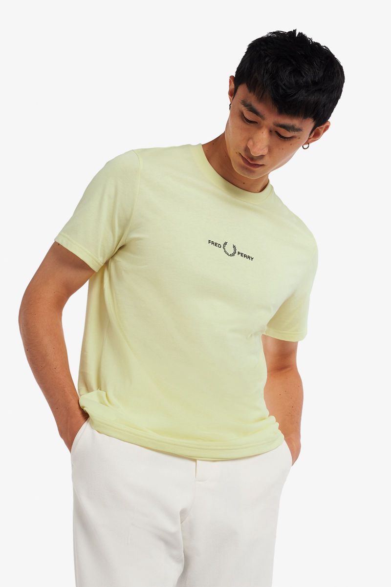 Men's Fred Perry Embroidered T-Shirts Green | 8213746-RL