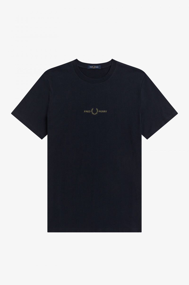 Men's Fred Perry Embroidered T-Shirts Navy | 6480973-JE