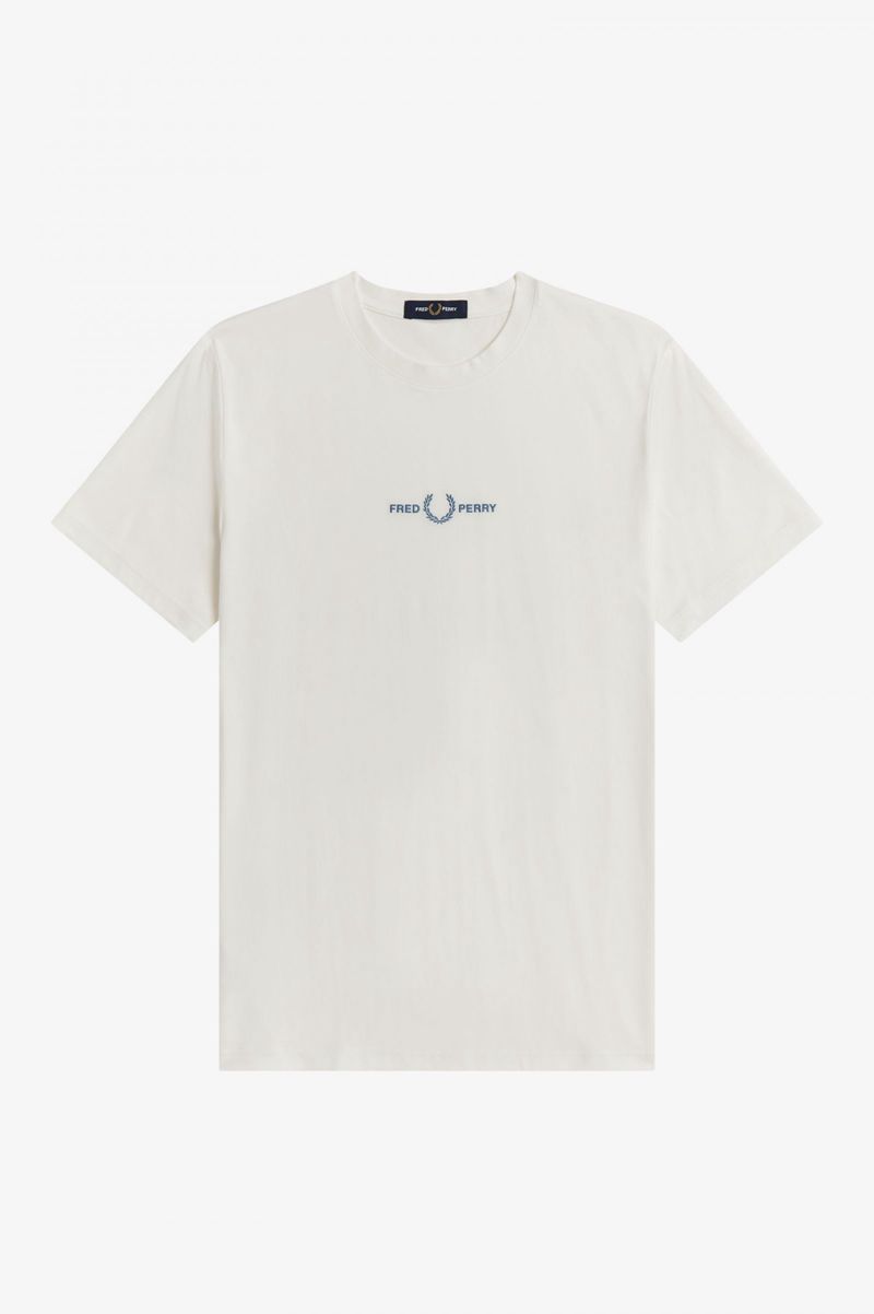 Men's Fred Perry Embroidered T-Shirts White | 0716542-ZF