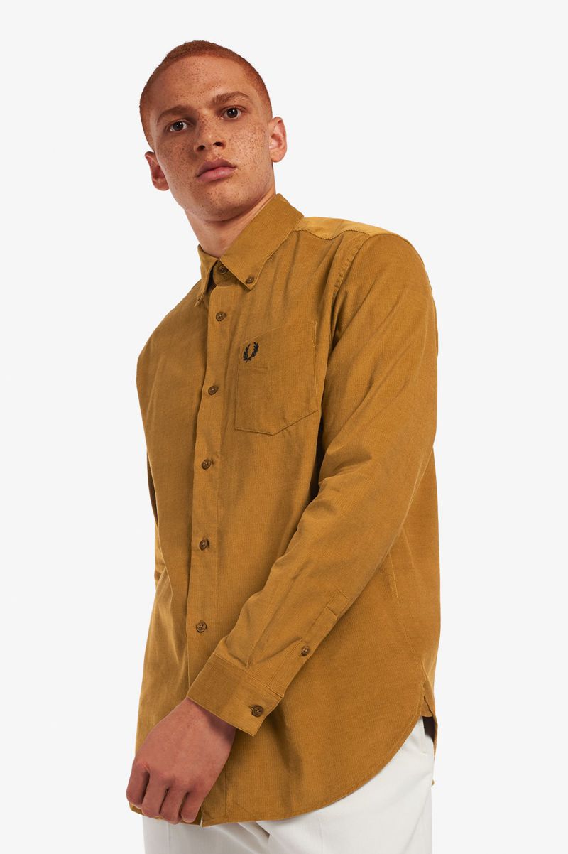 Men's Fred Perry Fine Corduroy Shirts Camel | 6285134-FN