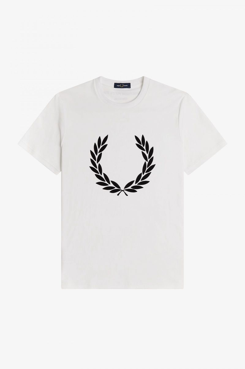 Men's Fred Perry Flock Laurel Wreath T-Shirts White | 0692384-YF