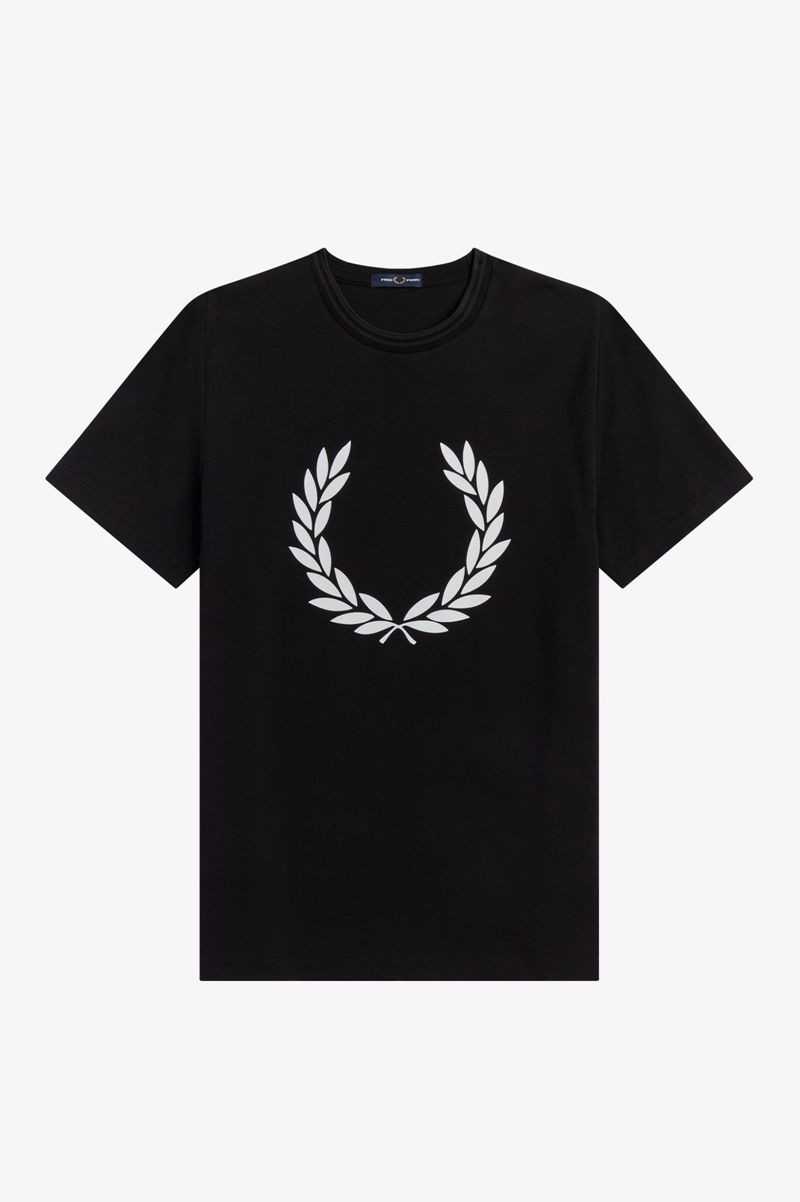 Men's Fred Perry Flock Laurel Wreath T-Shirts Black | 6987130-FX