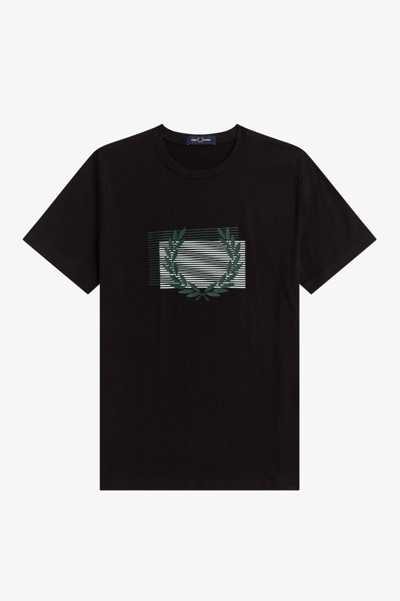 Men's Fred Perry Glitch Graphic T-Shirts Black | 3951847-DQ