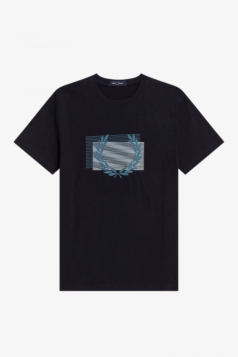 Men's Fred Perry Glitch Graphic T-Shirts Navy | 5734620-MT