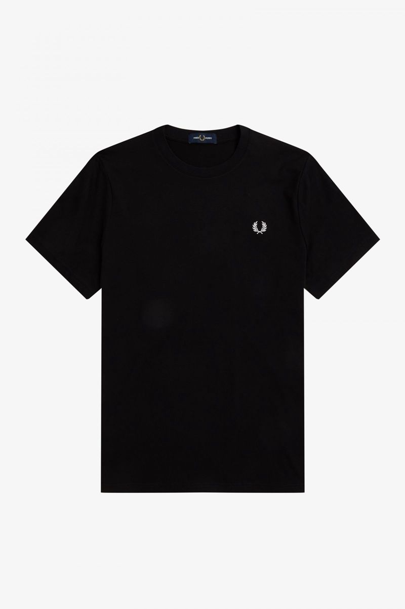 Men's Fred Perry Graphic Print T-Shirts Black | 4672308-CD