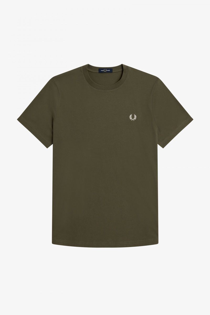 Men's Fred Perry Graphic Print T-Shirts Green | 5260189-FS