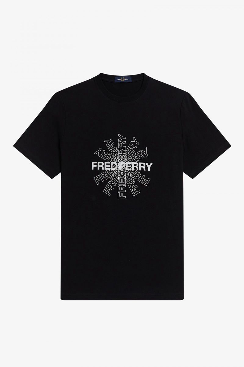 Men's Fred Perry Graphic T-Shirts Black | 2950481-VP