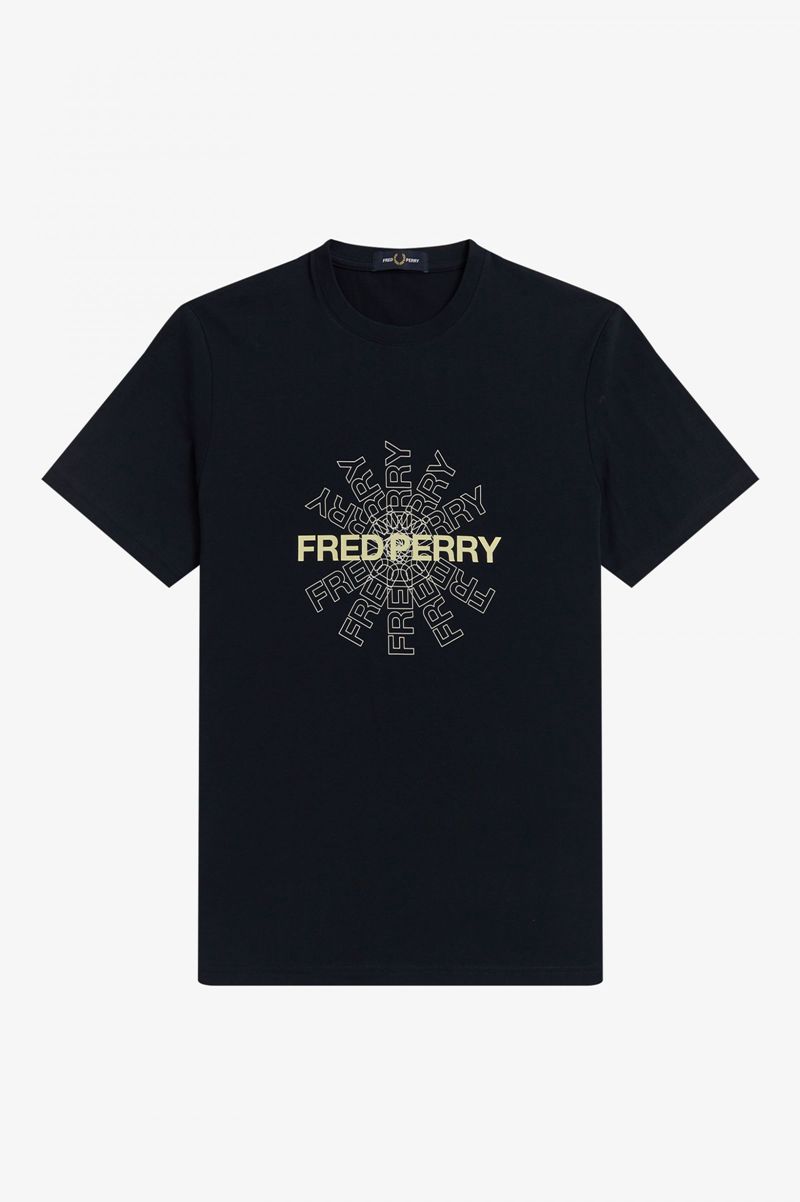 Men's Fred Perry Graphic T-Shirts Navy | 5832467-AB