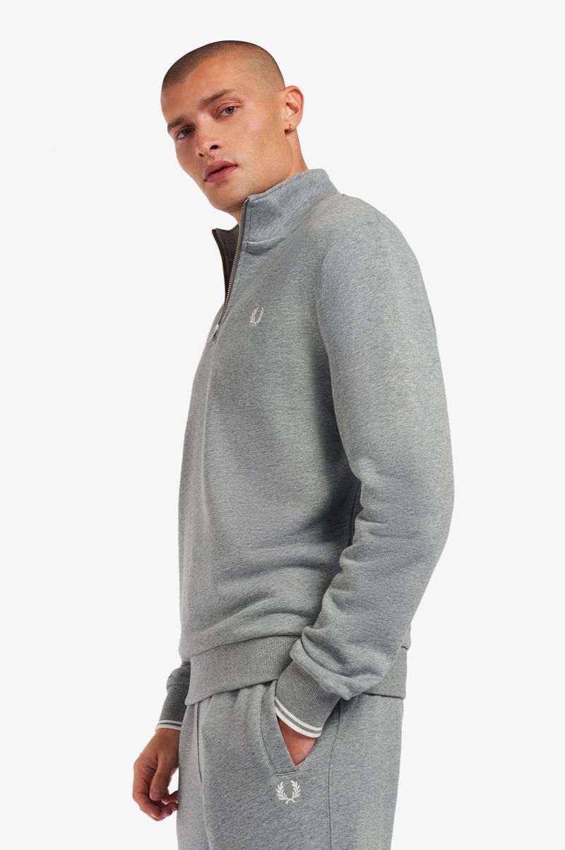 Men's Fred Perry Half Zip Sweatshirts Grey | 2375964-SJ