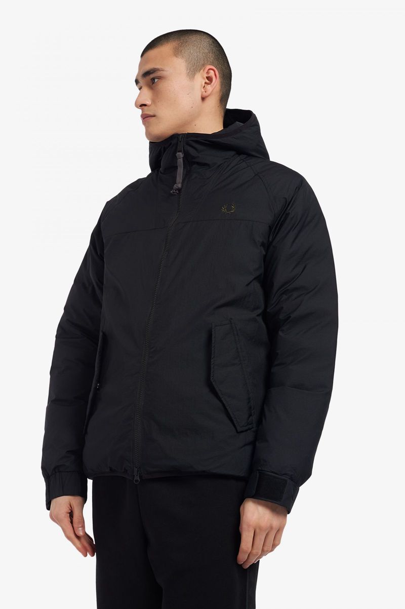 Men's Fred Perry Insulated Hooded Jackets Black | 9362758-CK