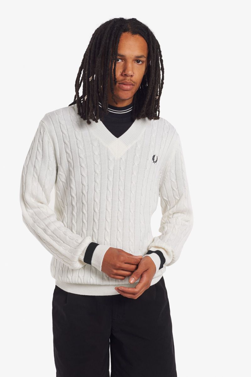 Men's Fred Perry K3801 Knitwear White | 5163798-VS