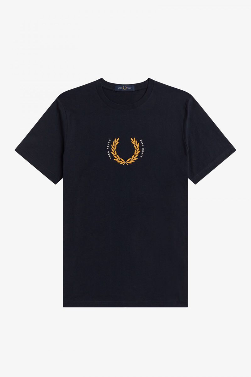 Men's Fred Perry Laurel Wreath T-Shirts Navy | 5149682-DP