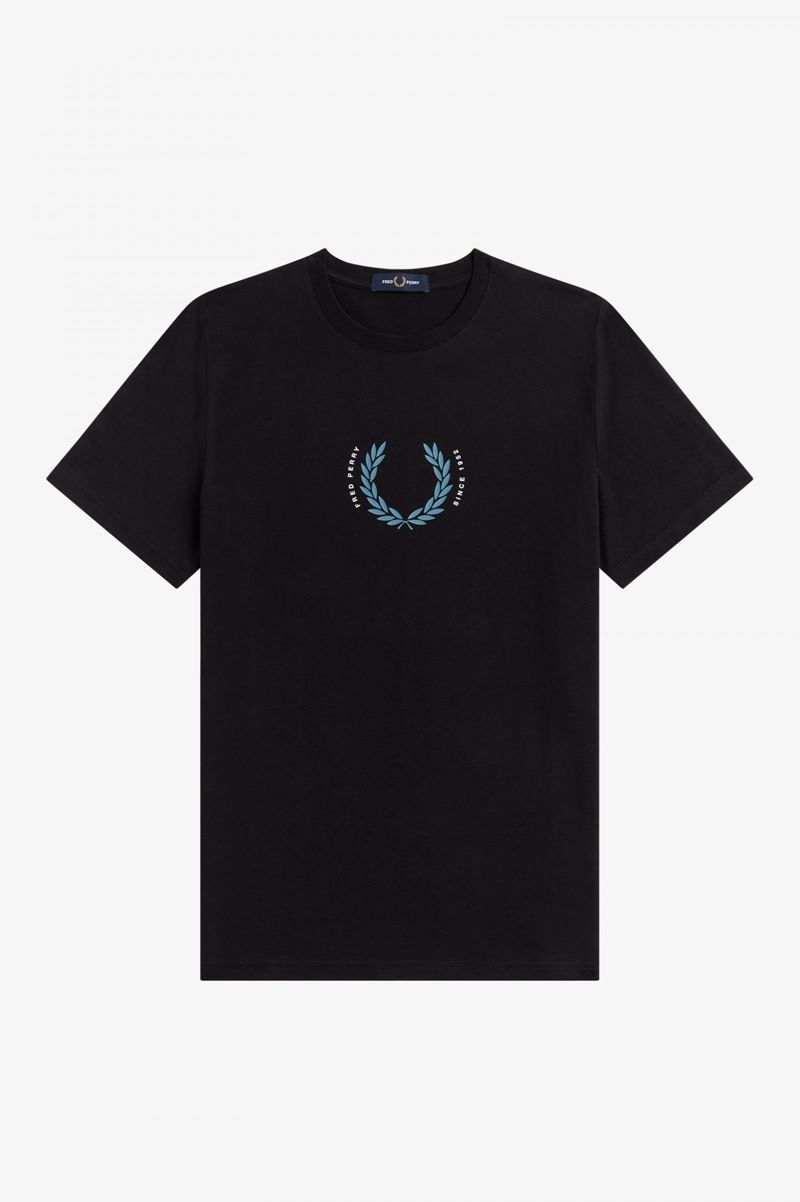 Men's Fred Perry Laurel Wreath T-Shirts Black | 6874932-QE