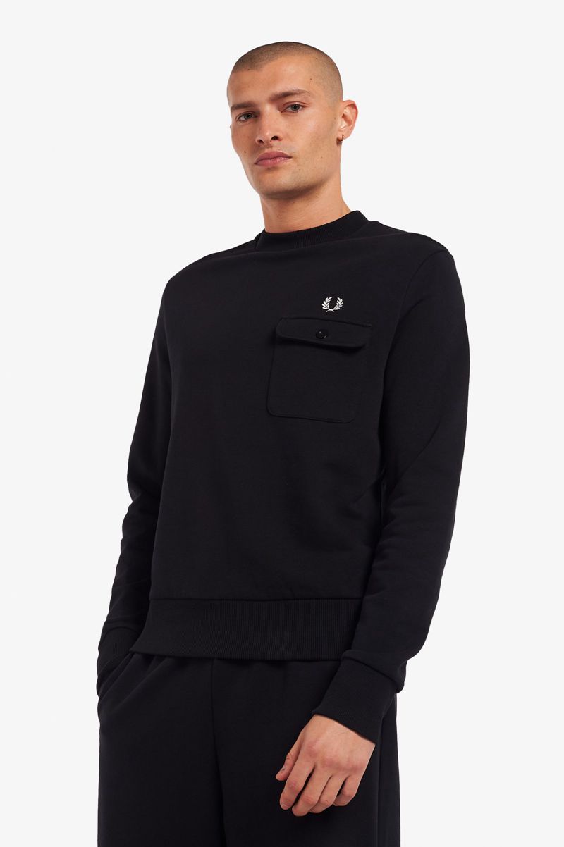 Men's Fred Perry M3836 Sweatshirts Black | 1958764-MU