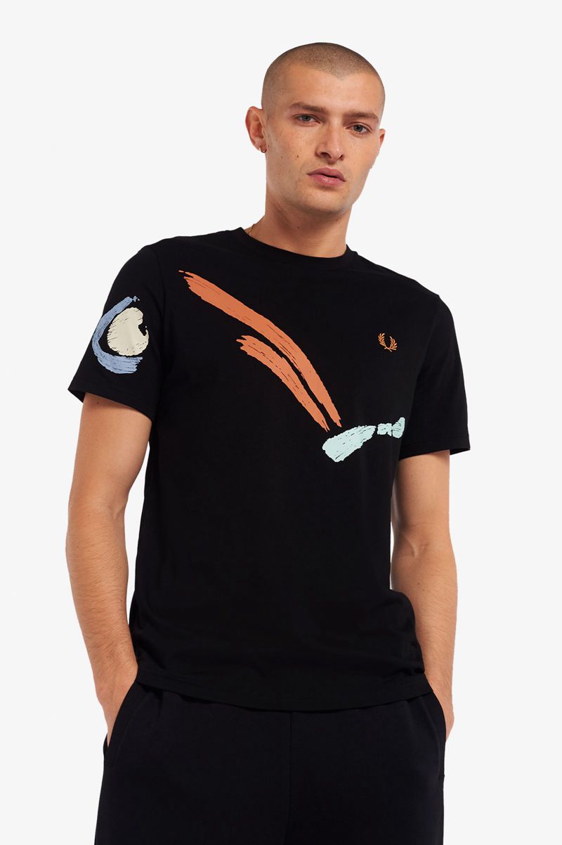 Men's Fred Perry M3839 T-Shirts Black | 9281037-LR