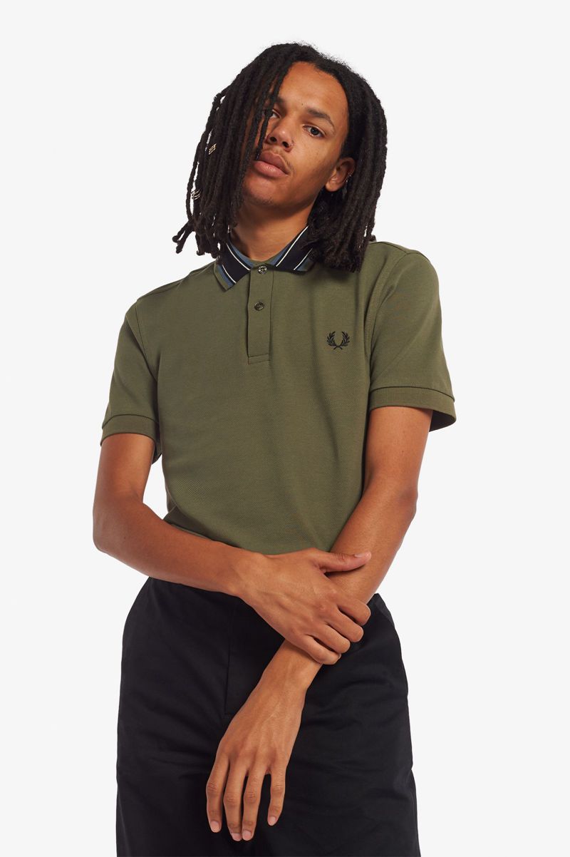 Men's Fred Perry Medal Stripe Polo Shirts Green | 4618079-QJ