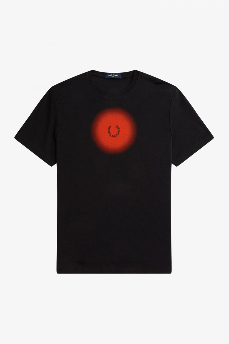 Men's Fred Perry Ombre Graphic T-Shirts Black | 6518923-CH