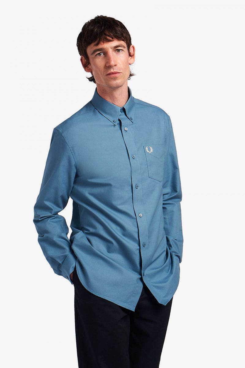 Men's Fred Perry Oxford Shirts Grey Blue | 8431750-QB