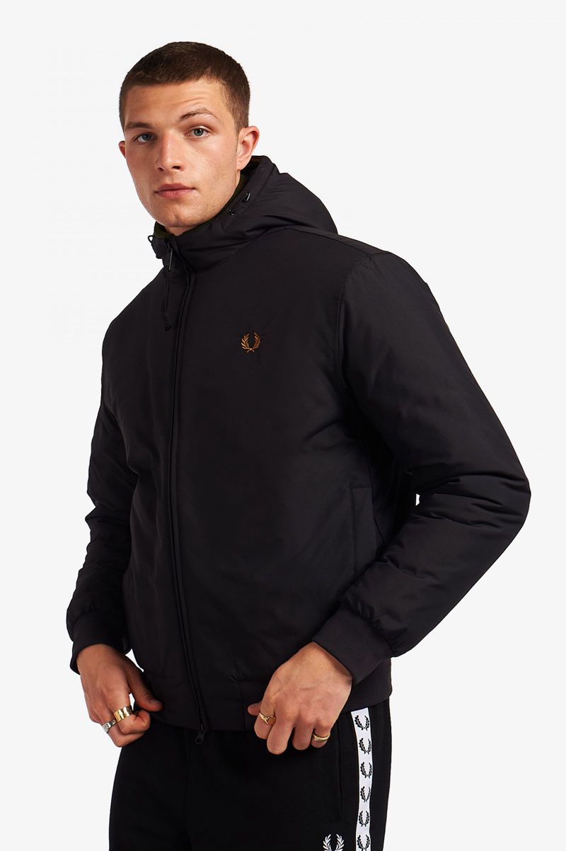 Men's Fred Perry Padded Hooded Brentham Jackets Black | 4176935-DF