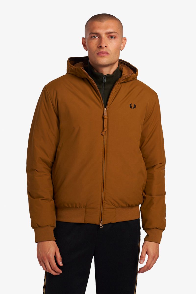 Men's Fred Perry Padded Hooded Brentham Jackets Camel | 5978603-TD