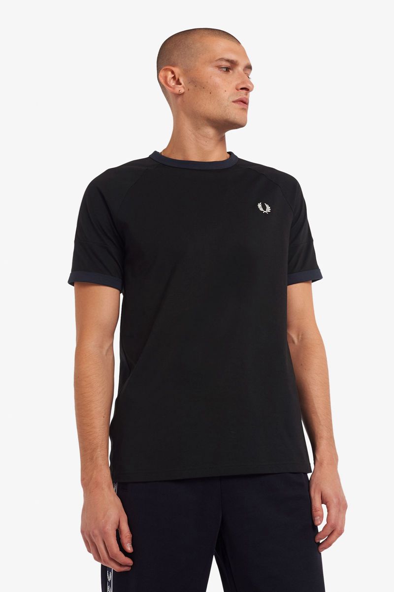 Men's Fred Perry Panelled Taped T-Shirts Black | 7025436-WR