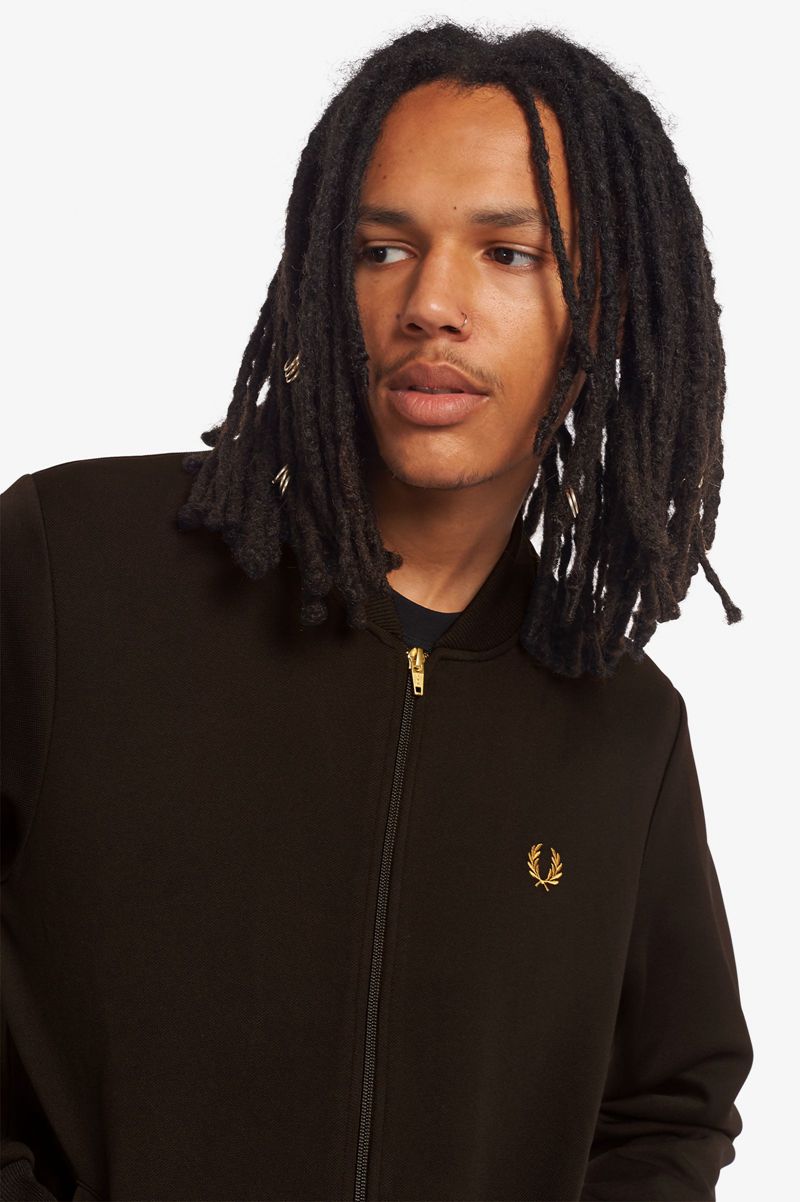 Men's Fred Perry Piqué Texture Track Jackets Black | 2086951-DF