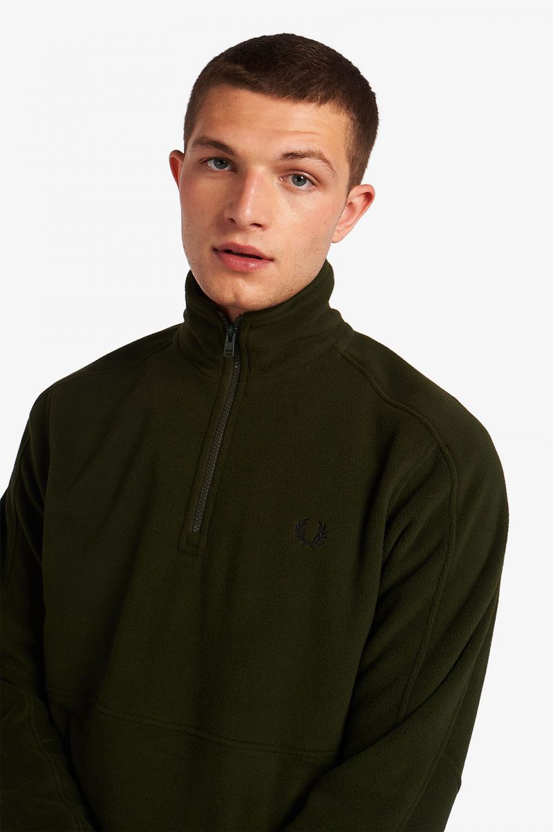 Men's Fred Perry Polar Fleece Half Zip Track Jackets Green | 6578230-TA