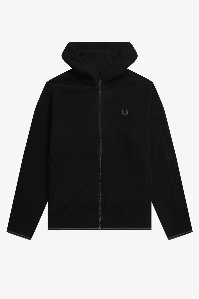 Men's Fred Perry Polar Fleece Hooded Track Jackets Black | 3140289-TD